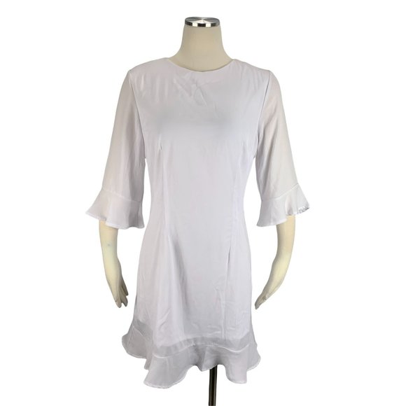 Peach Love NWT Large Dress White Bell Long Sleeves Lined Modest Knee Length - Picture 1 of 8